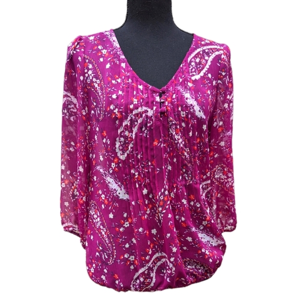 St. John's Bay Long Sleeve Plum Paisley Sheer Blouson Size - M - Picture 1 of 9